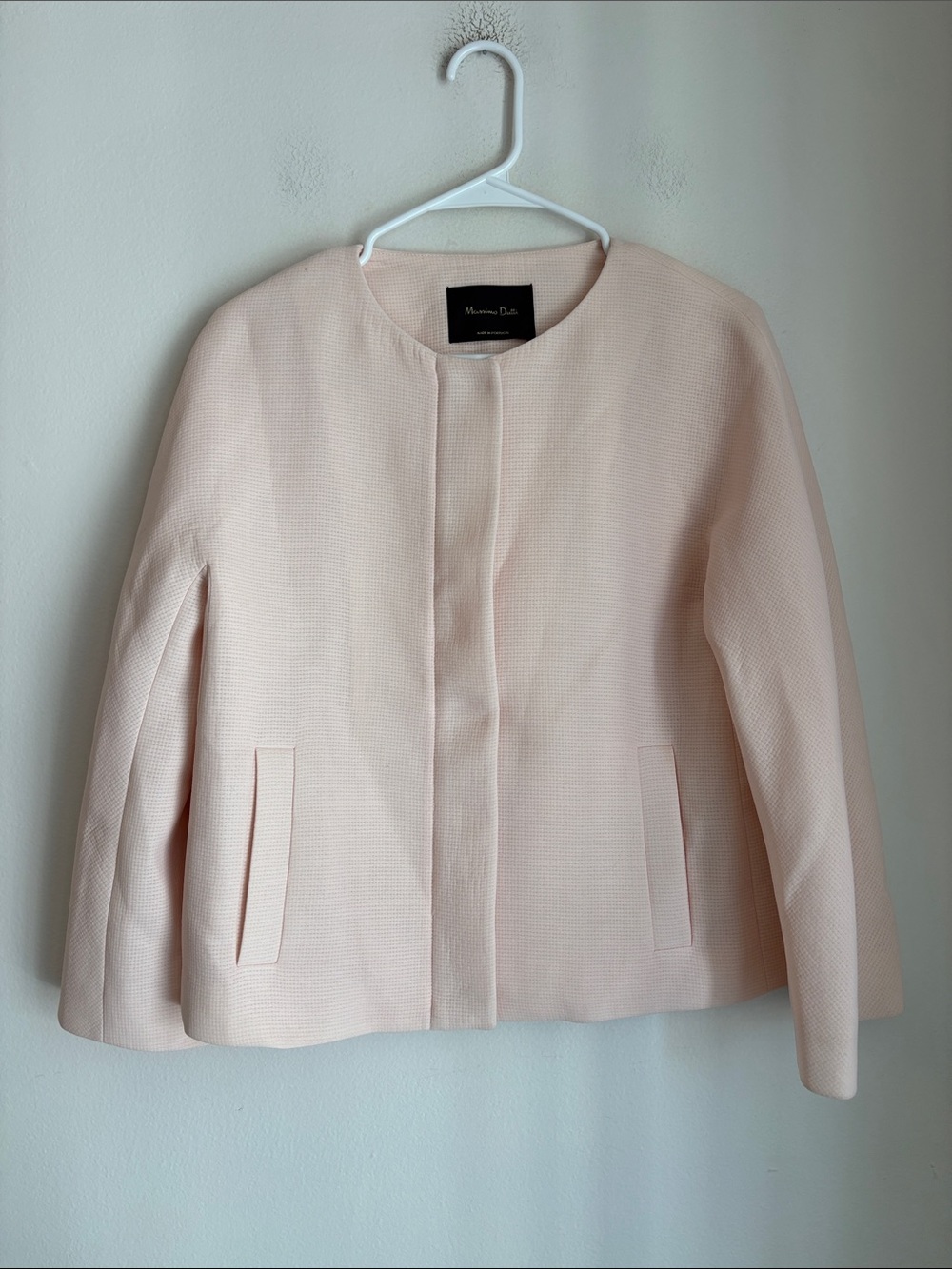 Massimo Dutti Women’s Blush Pink Collarless Textured Jacket size XS cropped EUC